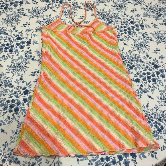 Striped Pink Orange Yellow Green Crossback Mini Dress - Picture 5 of 5